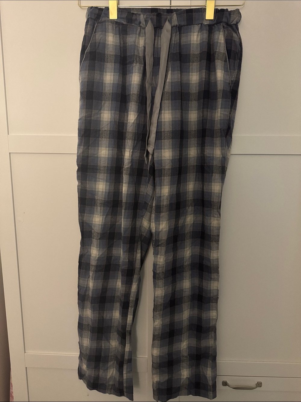 Women's Blue Plaid Pajama Pants - Relaxed Drawstring Lounge Pants